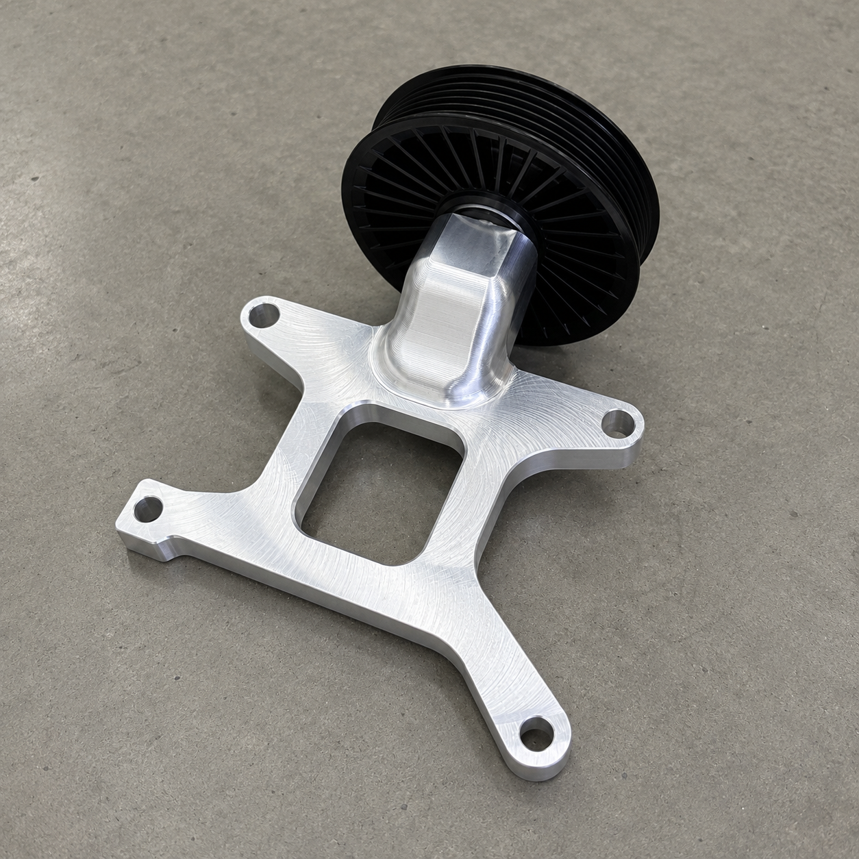 GR Yaris AC delete kit with factory-size replacement pulley and aluminium mounting bracket