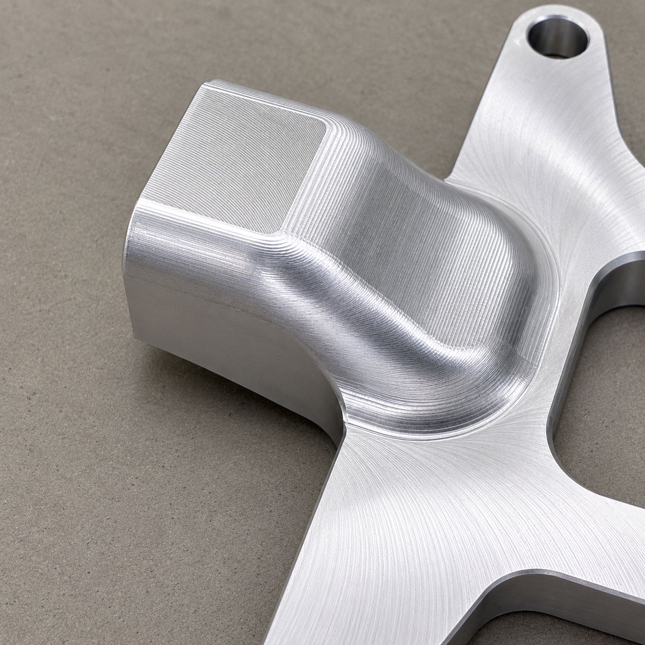 Detailed machining finish on GR Yaris AC delete kit aluminium bracket
