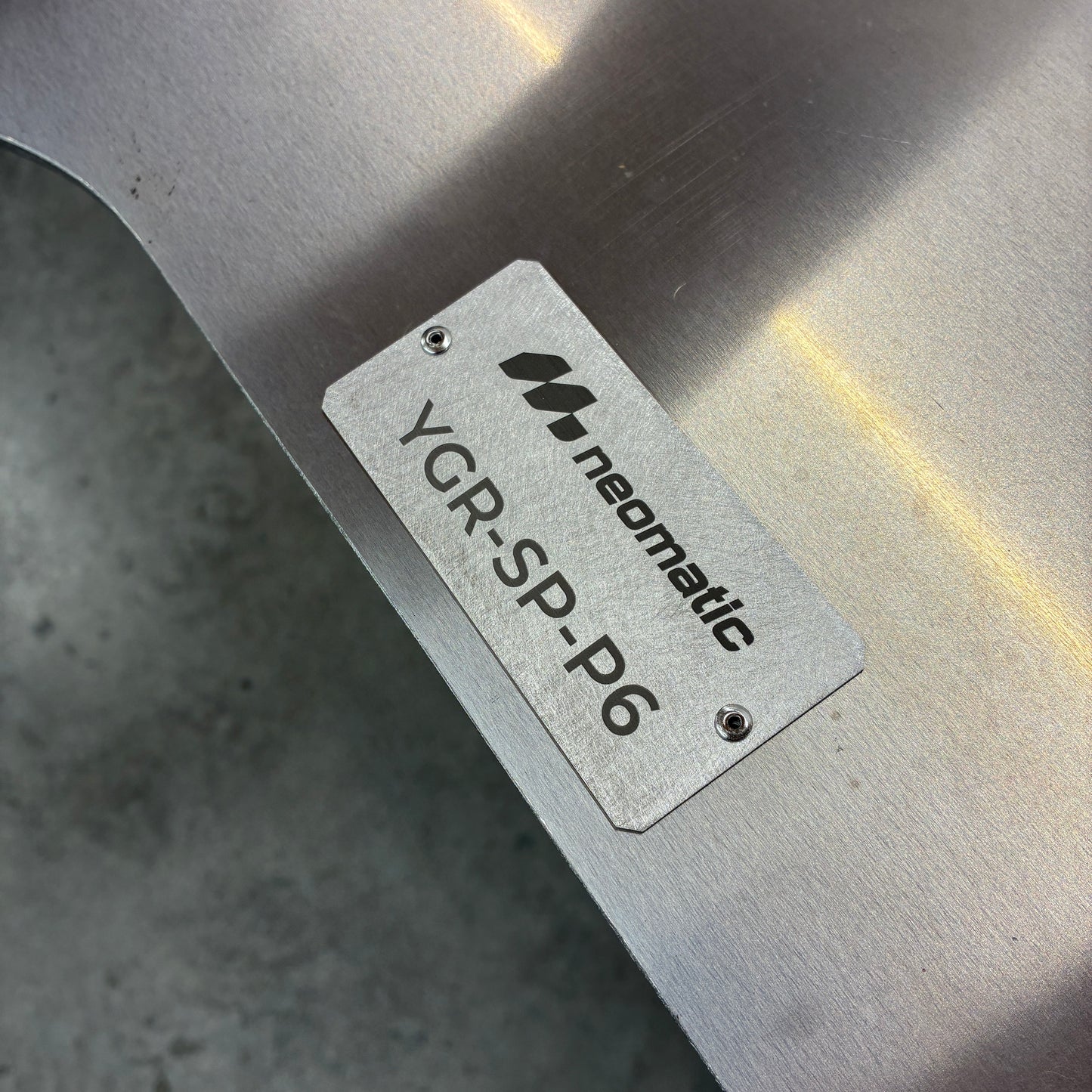 Close up of aluminium product tag on GR Yaris pro skid plate