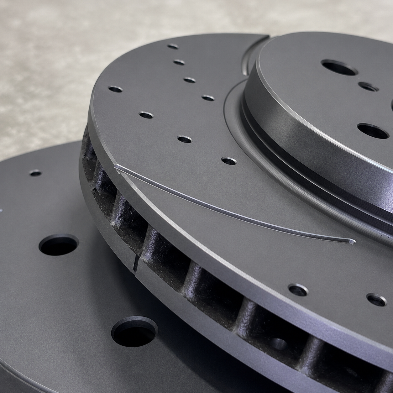 Close up detail of the machined outer edge of the GR Yaris Small Brake Kit brake rotor