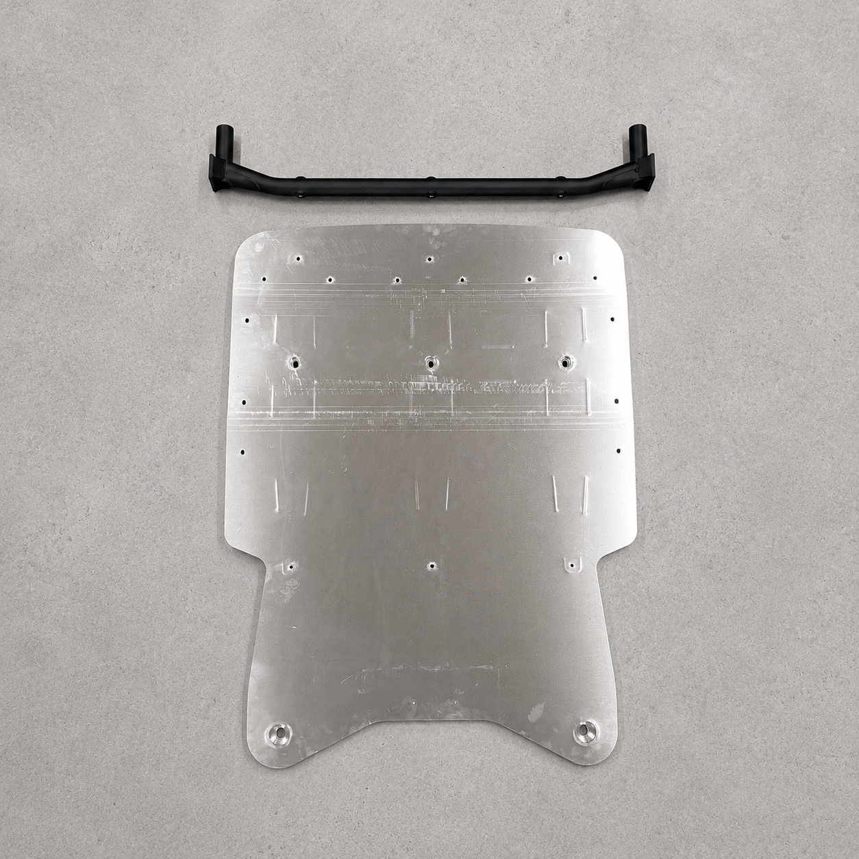 Gen1 GR Yaris skid plate kit including aluminium skid plate and TIG welded mounting bar.