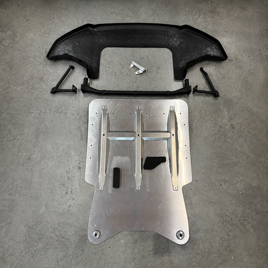 Gen2 GR Yaris Pro Sump Guard Kit with reinforced aluminium skid plate, mounting structure, composite front underguard and gearbox cooler bracket